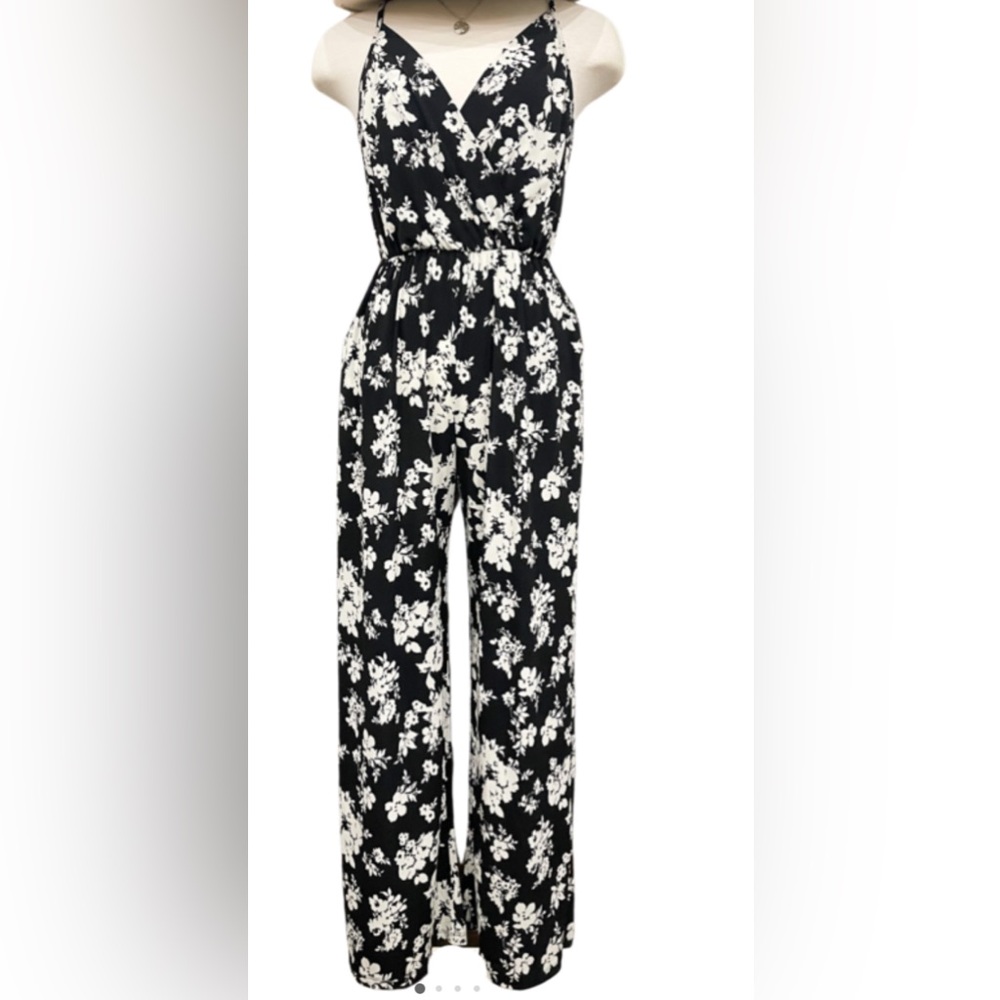 Just Be Black and White Floral Jumpsuit